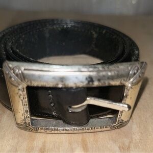 Vintage Eddie Bauer Black Leather Belt with Decorative Silver Buckle